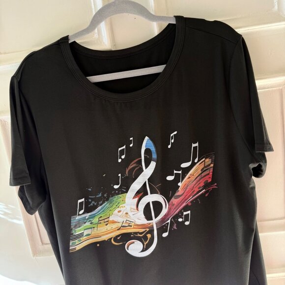 Music Graphic Tee Size 2XL Black Treble Clef Print Short Sleeve Top DESIGN ISSUE - Picture 9 of 9